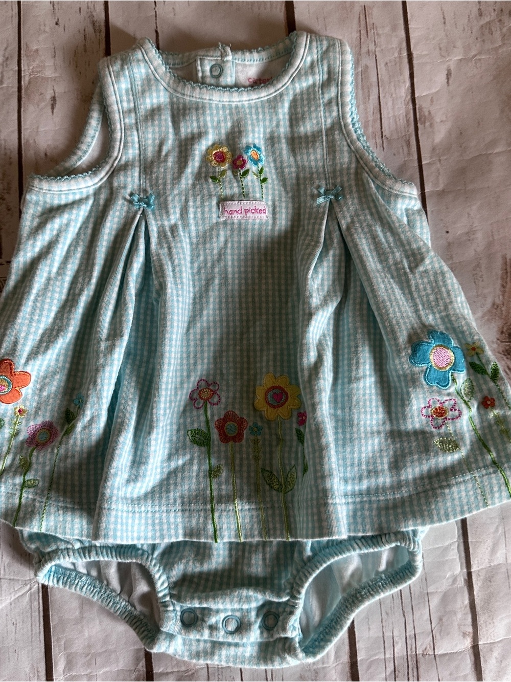 Carter's blue and white gingham romper